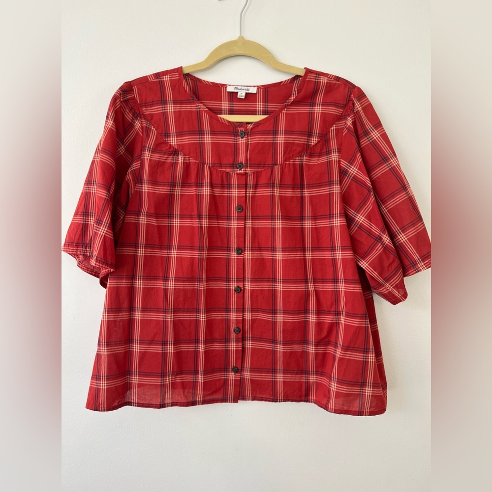 Madewell Short Sleeve Plaid Top - XL